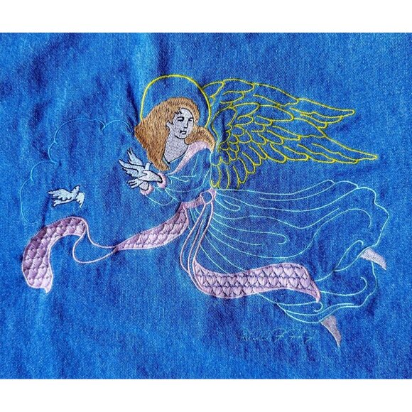 VTG Fox Hill Angel Button Down Denim Shirt Medium Embroidered Long Sleeves READ - Picture 3 of 12